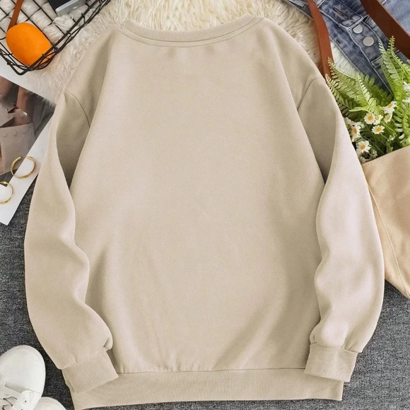 Pumpkin Print Crew Neck Long Sleeve Simple Sweatshirt, - Picture 3 of 6